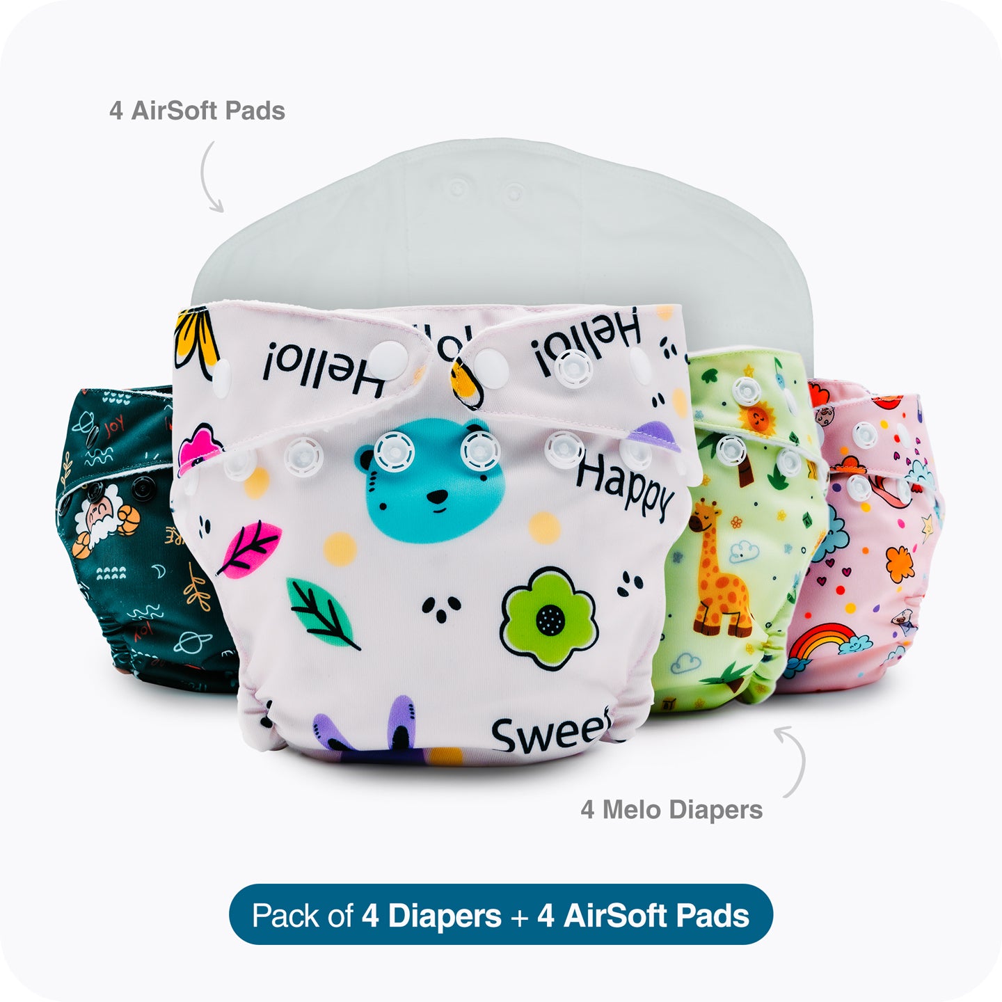 Pack of 4 Melo Diapers