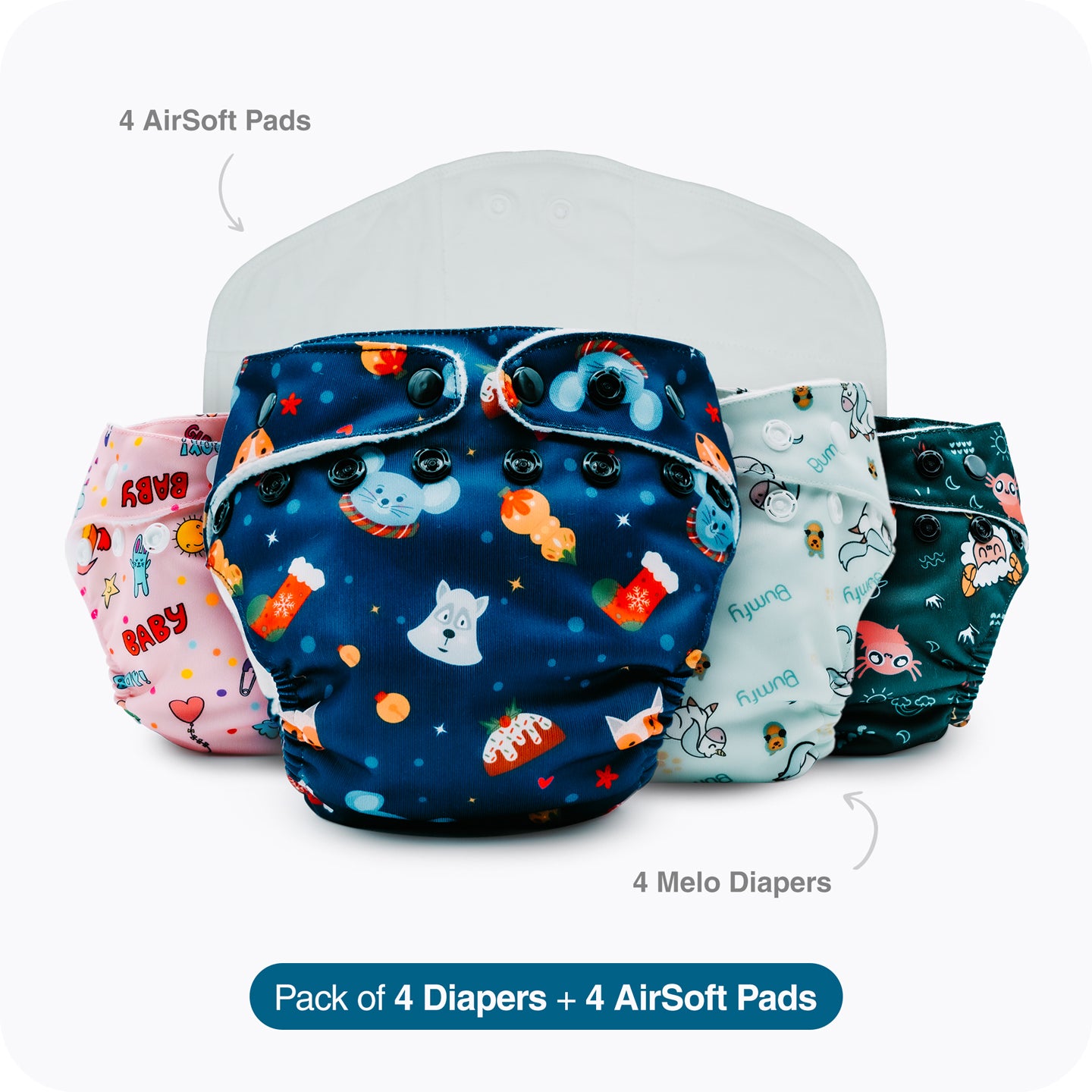 Pack of 4 Melo Diapers