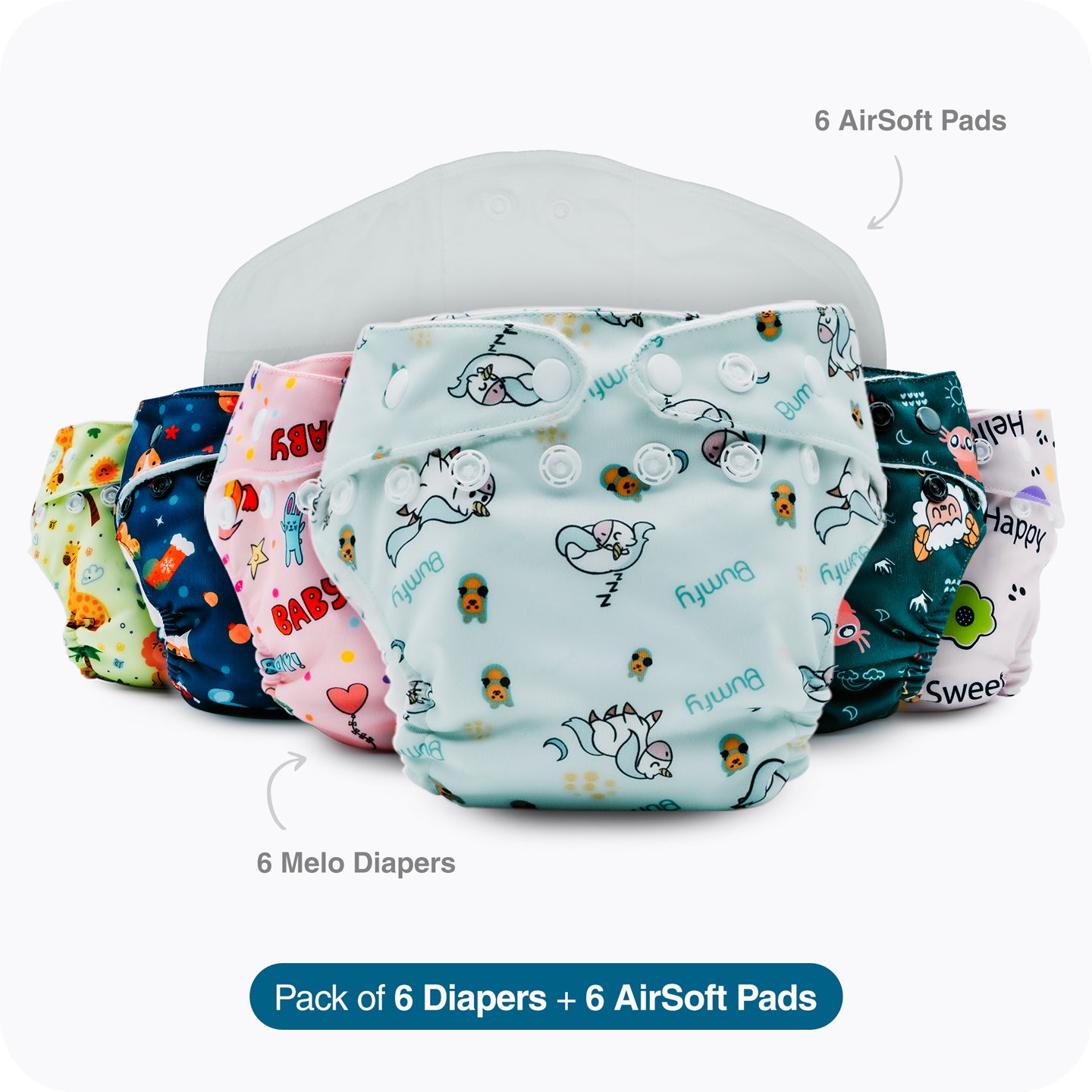 Pack of 6 Melo Diapers